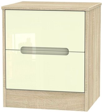 Monaco bedside cabinet - 2 drawer - cream gloss and oak