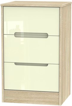 Monaco bedside cabinet - 3 drawer - cream gloss and oak