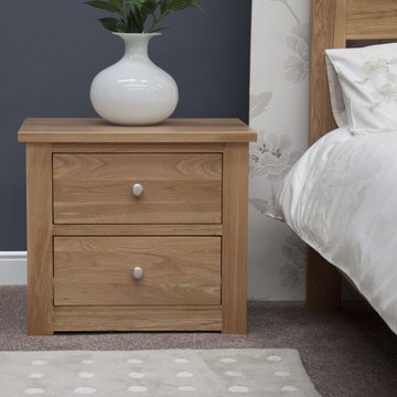 Torino bedside cabinet - 2 drawer - wide - oak