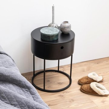 Polo bedside table - 1 drawer - round - black painted