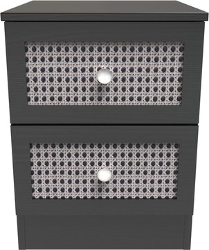 Rattan and black ash bedside cabinet - 2 drawer