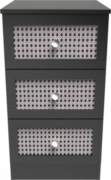 Rattan and black ash bedside cabinet - 3 drawer