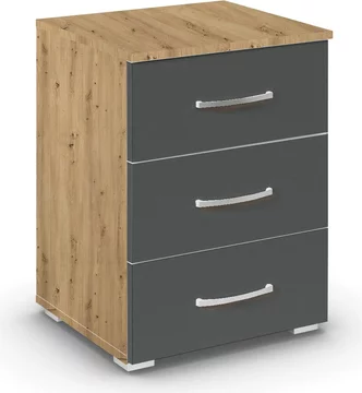 Aditio bedside cabinet - 3 drawer - artisan oak & metallic dark grey