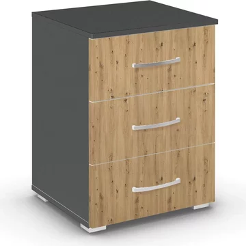 Aditio bedside cabinet - 3 drawer - metallic dark grey & artisan oak