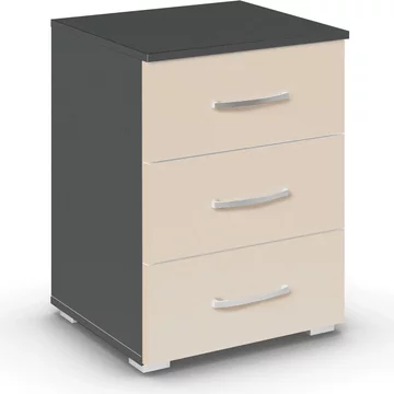 Aditio bedside cabinet - 3 drawer - metallic dark grey & champagne