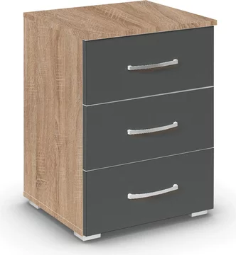 Aditio bedside cabinet - 3 drawer - sonoma oak & metallic dark grey