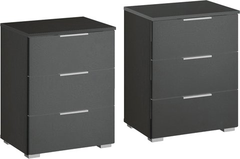 Alabama bedside cabinet - 3 drawer - set of 2 - metallic dark grey