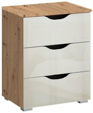 Arnstein bedside cabinet - 3 drawer - artisan oak & white high gloss