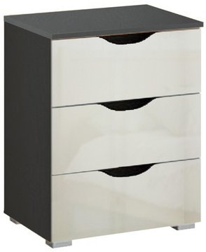 Arnstein bedside cabinet - 3 drawer - metallic dark grey & white high gloss