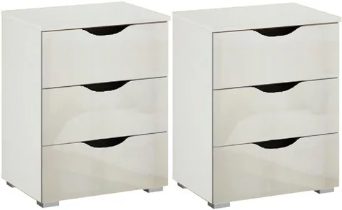 Arnstein bedside cabinet - 3 drawer - set of 2 - alpine white & white high gloss