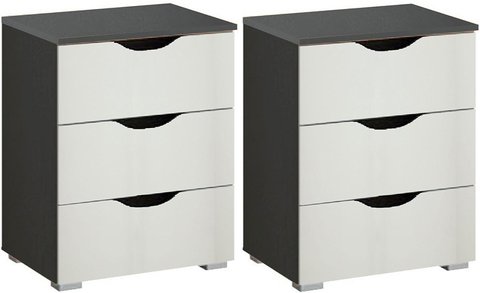 Arnstein bedside cabinet - 3 drawer - set of 2 - metallic dark grey & alpine white