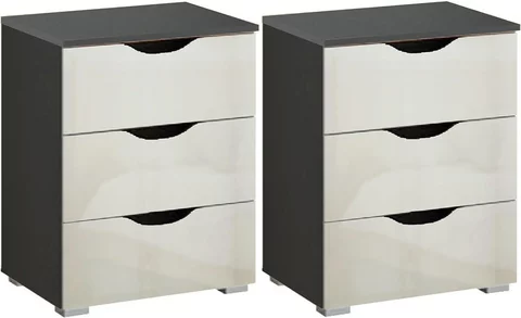 Arnstein bedside cabinet - 3 drawer - set of 2 - metallic dark grey & white high gloss