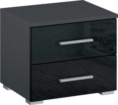 Base bedside cabinet - 2 drawer - metallic dark grey & grey high gloss