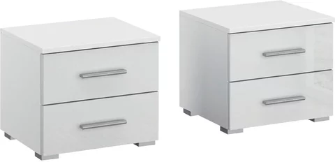 Base bedside cabinet - 2 drawer - set of 2 - alpine white & white high gloss
