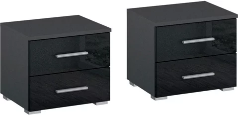 Base bedside cabinet - 2 drawer - set of 2 - metallic dark grey & grey high gloss