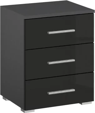 Base bedside cabinet - 3 drawer - metallic dark grey & grey high gloss