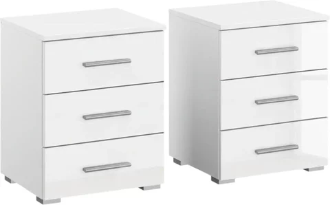 Base bedside cabinet - 3 drawer - set of 2 - alpine white & white high gloss