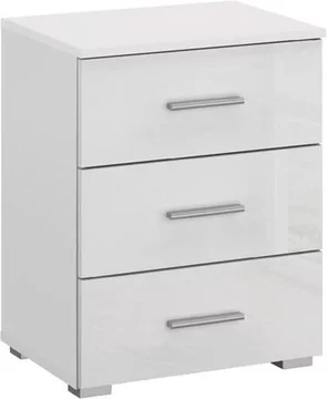 Elegant4you bedside cabinet - 3 drawer - alpine white & white high gloss