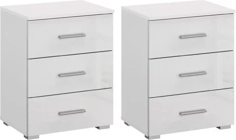 Elegant4you bedside cabinet - 3 drawer - set of 2 - alpine white & white high gloss