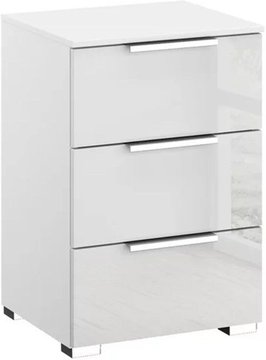 Miramar bedside cabinet - 3 drawer - alpine white & crystal white glass