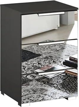 Miramar mirrored bedside cabinet - 3 drawer - graphite
