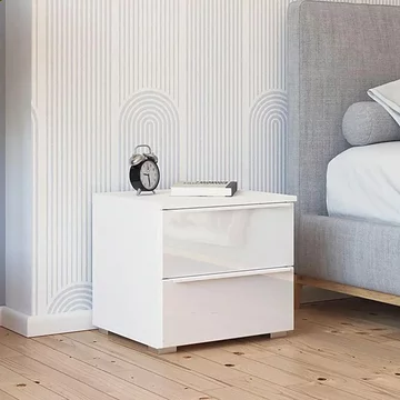 Monostar bedside cabinet - 2 drawer - alpine white & white glass