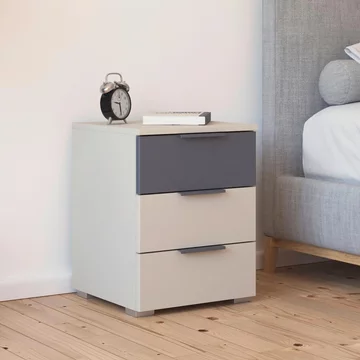Sajo bedside cabinet - 3 drawer - champagne & metallic dark grey