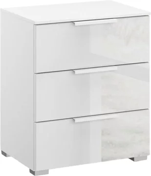Skat meridian bedside cabinet - 3 drawer - alpine white & crystal white glass