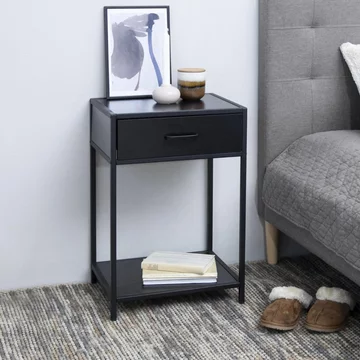 Seaford bedside table - 1 drawer - black melamine and metal