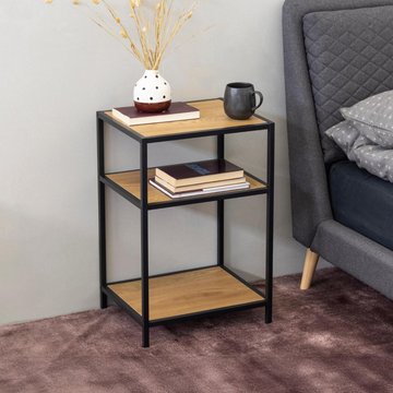 Seaford bedside table - oak melamine and metal