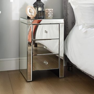 Seville narrow bedside cabinet - 3 drawer - mirrored