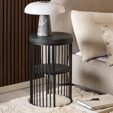 Strington bedside table - round - black marble effect