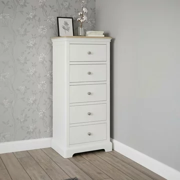 Cromwell narrow chest - 5 drawer - white painted