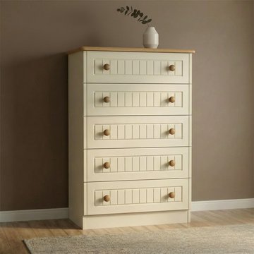 Warwick chest - 5 drawer - cream and oak