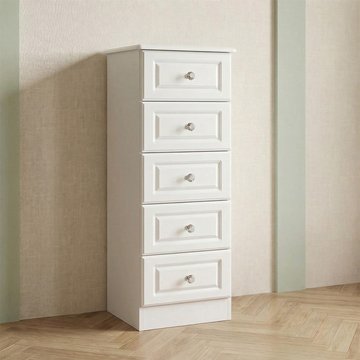 Crystal narrow chest - 5 drawer - white