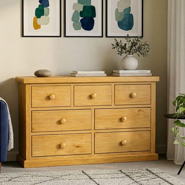 Churchill waxed pine 4+3 drawer wide chest
