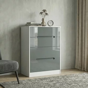 Monaco chest - deep - 4 drawer - grey gloss and white