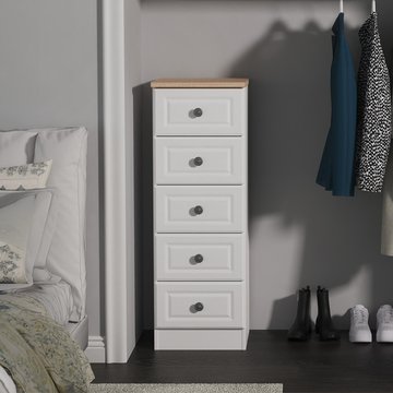 Norfolk chest - narrow - 5 drawer - white and oak