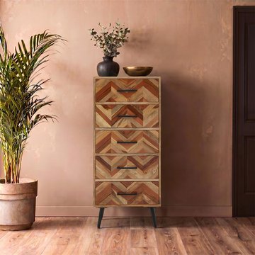 Boho chest - 5 drawer - narrow - mango wood