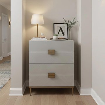 Lilly narrow chest - 4 drawer - chevron - soft grey and bronze - wood and metal