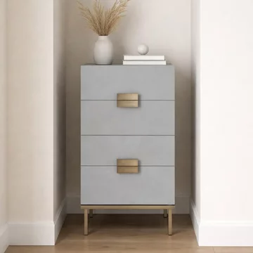 Lilly tallboy chest - 4 drawer - chevron - soft grey and bronze - wood and metal