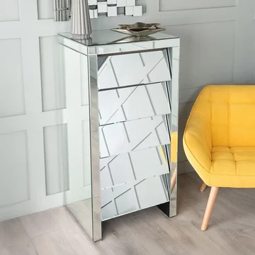 Clearance - angled tall chest - 5 drawer - mirrored
