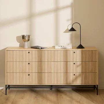 Albany wide chest - 6 drawer - ribbed oak