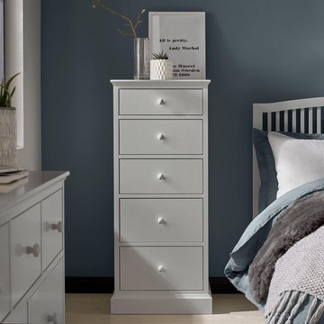 Ashby soft grey tall chest - 5 drawer