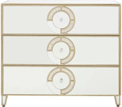 Knightsbridge chest - 3 drawer - mirrored with gold trim