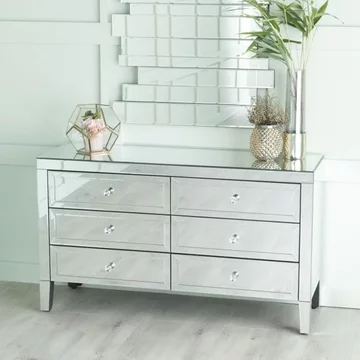 Clearance - lucia wide chest - 6 drawer - mirrored