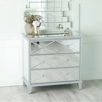 Clearance - mayfair chest - 3 drawer - wide - mirrored