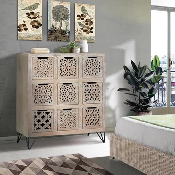 Micco chest - carved mango wood - multi drawer