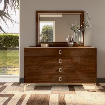 Modern eva dresser - 4 drawer - walnut with gold trim