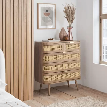 Noah chest - 2+3 drawer - oak and rattan